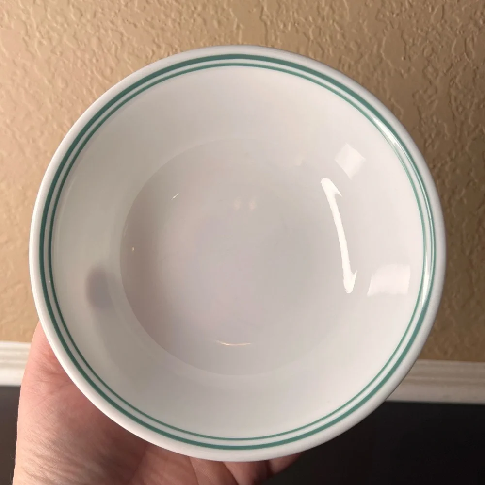 Corelle Corning Rosemarie Cereal Soup Bowl, Two Green Stripes, 6” Salad, Sauce